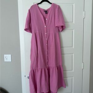 Pink Button-Down Midi Dress